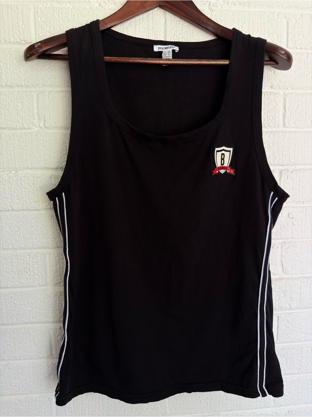 Bikkembergs Black Muscle Tee with White Side Piping and Shield Badge